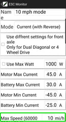 Example 10 mph Mode Settings (limits speed to 10 mph)